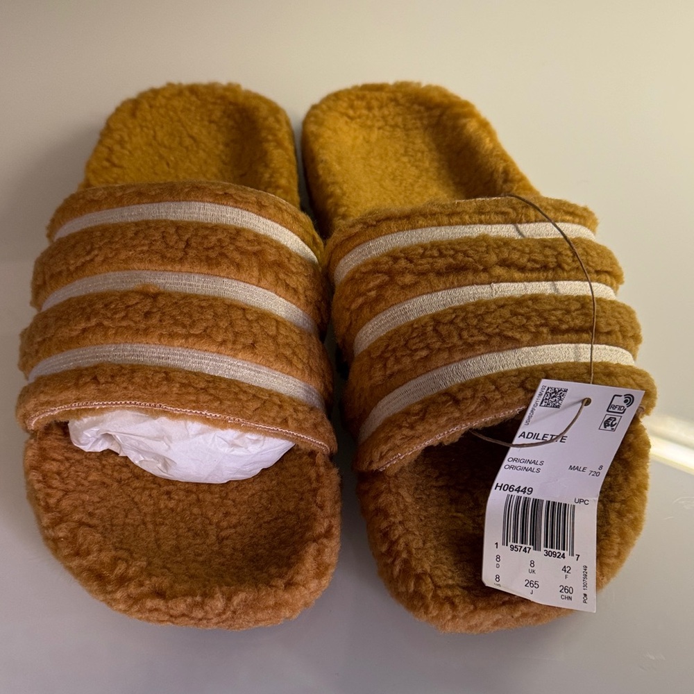 Adidas Adilette Mustard Fleece Slides